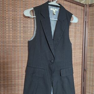 Mind Code Black Blazer Vest with Striped Lining